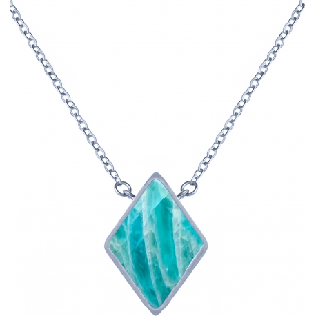 Collier acier -  losange 10x10mm - amazonite - 38+5cm