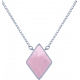 Collier acier -  losange 10x10mm - quartz rose - 38+5cm