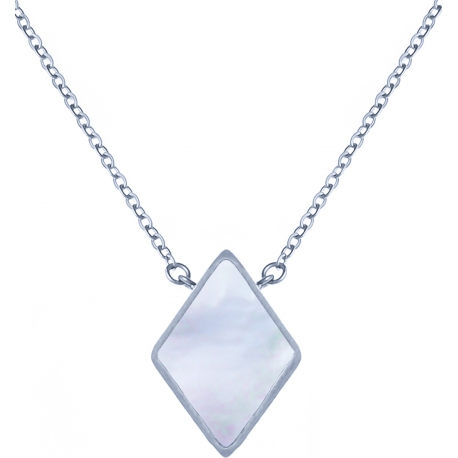 Collier acier -  losange 10x10mm - nacre - 38+5cm