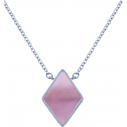 Collier acier -  losange 10x10mm - nacre rose - 38+5cm