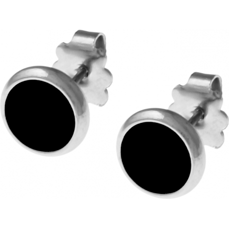 Boucles d'oreille acier 8mm - onyx