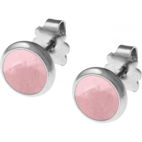 Boucles d'oreille acier 8mm - quartz rose