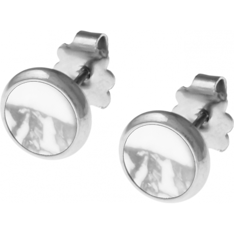 Boucles d'oreille acier 8mm - howlite blanche