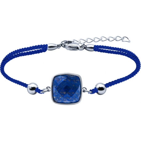 Bracelet acier coton bleu - coussin 12x12mm - lapis lazuli facetté - 16+4cm