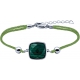 Bracelet acier coton vert - coussin 12x12mm - malachite facetté - 16+4cm