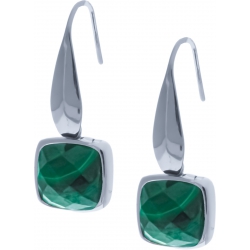 Boucles d'oreille acier - coussin 8x8mm - malachite facetté