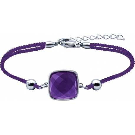 Bracelet acier coton violet - coussin 12x12mm - améthyste facetté - 16+4cm