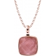 Collier acier rosé - coussin 14x14mm -  quartz rose facetté - 40+10cm