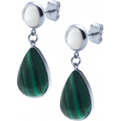 Boucles d'oreille acier - goutte 18mmX13mm - nacre et malachite