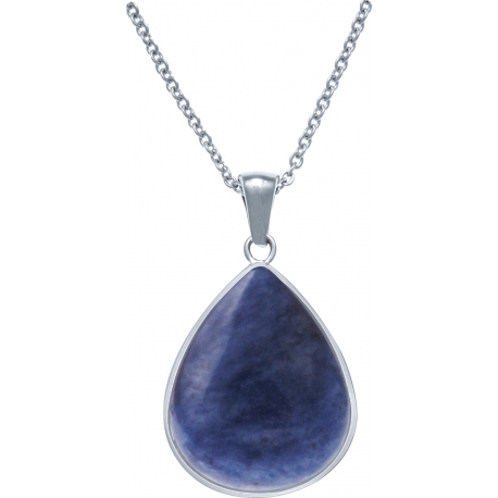 Collier acier - goutte 15mmX18mm - sodalite - 40+10cm