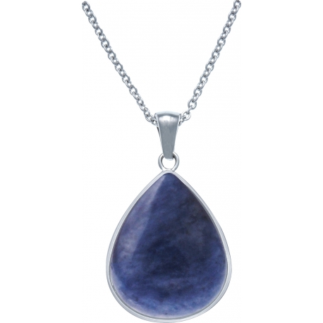 Collier acier - goutte 15mmX18mm - sodalite - 40+10cm