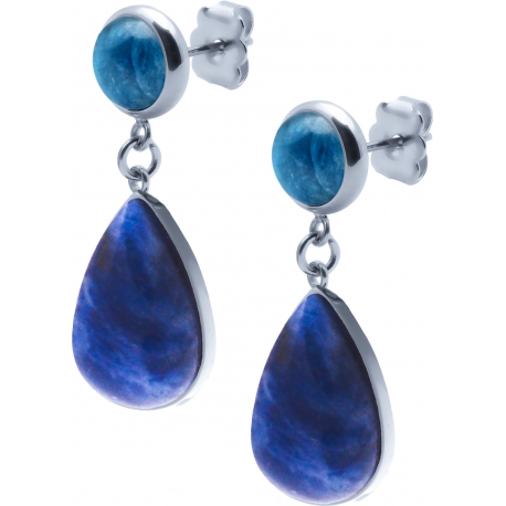 Boucles d'oreille acier - goutte 18mmX13mm - apatite et sodalite