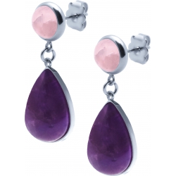 Boucles d'oreille acier - goutte 18mmX13mm - quartz rose et améthyste