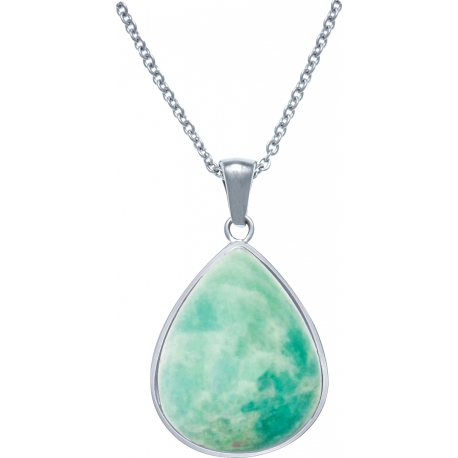 Collier acier - goutte 15mmX18mm - amazonite - 40+10cm