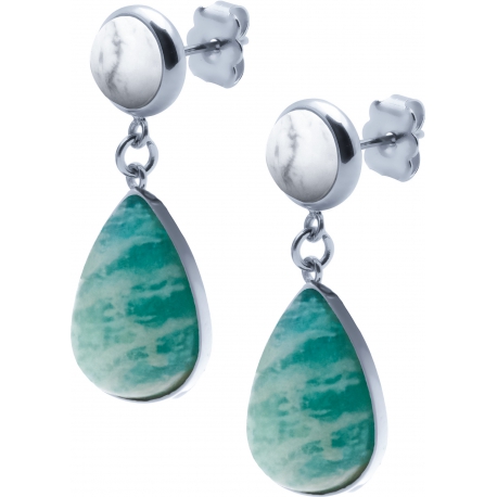 Boucles d'oreille acier - goutte 18mmX13mm - howlite et amazonite