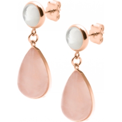 Boucles d'oreille acier rosé - goutte 18mmX13mm - nacre et quartz rose