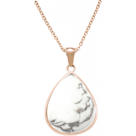 Collier acier rosé - goutte 15mmX18mm - howlite - 40+10cm