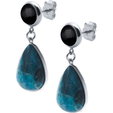 Boucles d'oreille acier - goutte 18mmX13mm - onyx et apatite