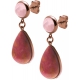 Boucles d'oreille acier café - goutte 18mmX13mm - quartz rose et rhodonite