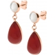 Boucles d'oreille acier rosé - goutte 18mmX13mm - nacre blanche et cornaline