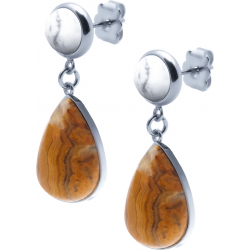 Boucles d'oreille acier - goutte 18mmX13mm - howlite  et crazy lace agate