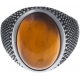 Chevalière en acier homme - cabochon œil de tigre 15x12mm - T54 à 70