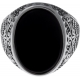 Chevalière en acier homme - cabochon plat onyx 17X12mm - T54 à 70