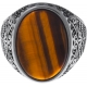 Chevalière en acier homme - cabochon plat œil de tigre 17X12mm - T54 à 70