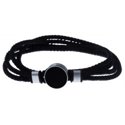Bracelet double tour acier - corde noir - onyx 14mm - 41cm