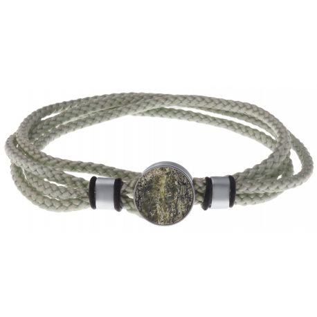 Bracelet double tour acier - corde gris clair vert - jaspe cezame 14mm - 41cm
