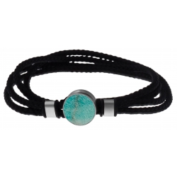 Bracelet double tour acier - corde noire - amazonite 14mm - 41cm