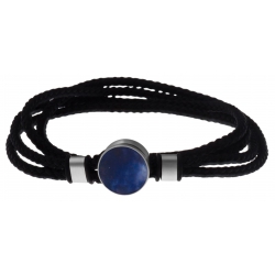 Bracelet double tour acier - corde noire - sodalite 14mm - 41cm