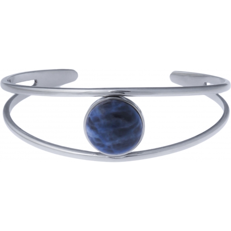 Bracelet jonc acier - 2 rangs - sodalite - cabochon 14mm - diamètre intérieur 58mm