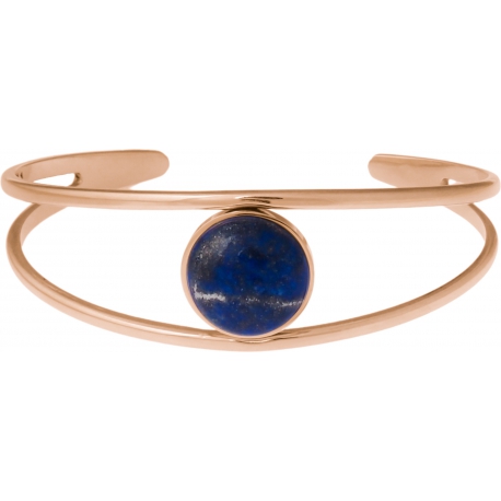 Bracelet jonc acier rosé - 2 rangs - lapis lazuli - cabochon 14mm - diamètre intérieur 58mm