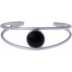 Bracelet jonc acier - 2 rangs - onyx - cabochon 14mm - diamètre intérieur 58mm