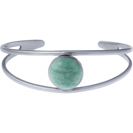 Bracelet jonc acier - 2 rangs - amazonite - cabochon 14mm - diamètre intérieur 58mm