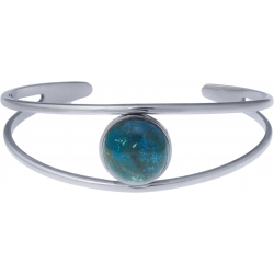 Bracelet jonc acier - 2 rangs - chrysocolle - cabochon 14mm - diamètre intérieur 58mm