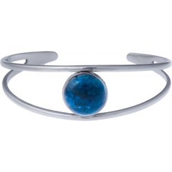 Bracelet jonc acier - 2 rangs - apatite - cabochon 14mm - diamètre intérieur 58mm