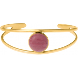 Bracelet jonc acier doré - 2 rangs - rhodonite - cabochon 14mm - diamètre intérieur 58mm