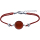 Bracelet en acier et coton rouge - cabochon cornaline - 11mm - 16+4cm