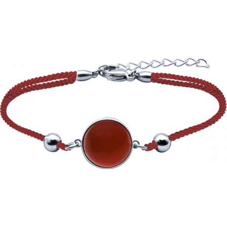 Bracelet en acier et coton rouge - cabochon cornaline - 11mm - 16+4cm