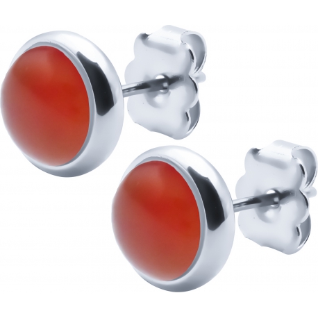 Boucles d'oreille en acier - cabochon cornaline 8mm