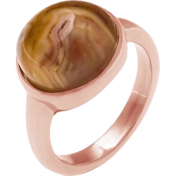 Bague en acier rosé - cabochon crazy lace agate 13mm - T50 à 62