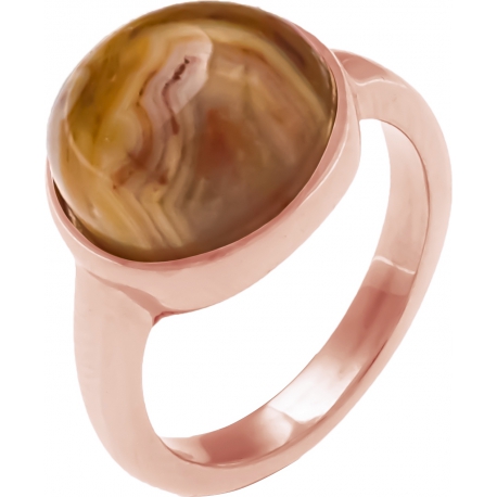 Bague en acier rosé - cabochon crazy lace agate 13mm - T50 à 62