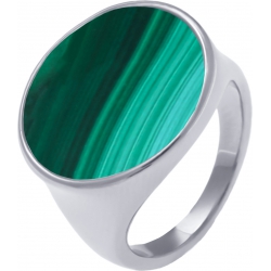 Bague acier - malachite - diamètre pierre 18mm -  T52 à T64