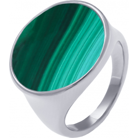 Bague acier - malachite - diamètre pierre 18mm -  T52 à T64