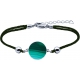 Bracelet acier - coton vert foncé - malachite - diamètre pierre 22mm - 16+4cm