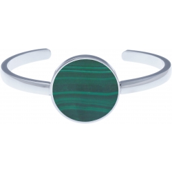 Bracelet jonc acier - malachite - diamètre pierre 22mm - diamètre intérieur 58mm