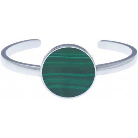 Bracelet jonc acier - malachite - diamètre pierre 22mm - diamètre intérieur 58mm