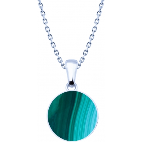 Collier acier  - malachite - diamètre pierre 25mm - 40+5cm